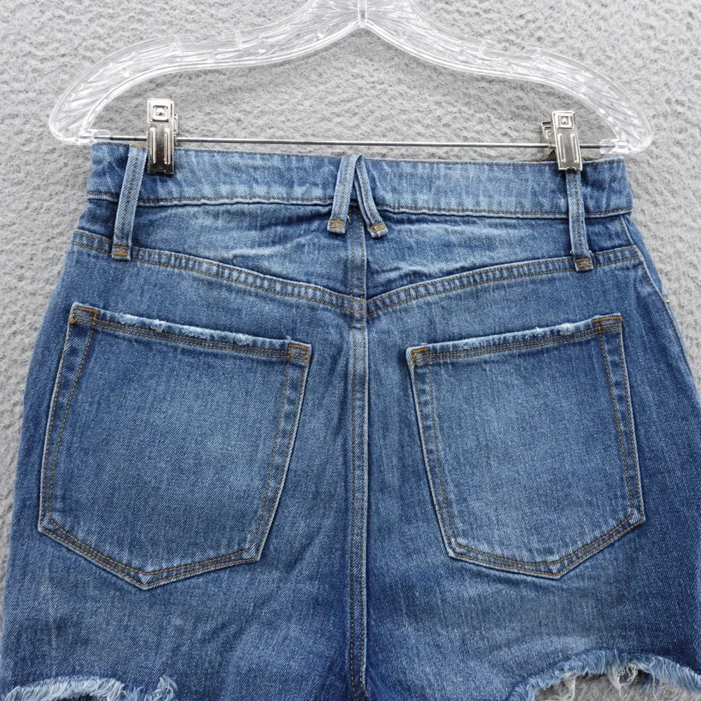 Good American Bombshell Denim Jean Shorts 6 28 Blue Womnens High Rise Distressed